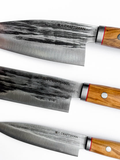 3 Piece Knife Set - Olive Wood Handle