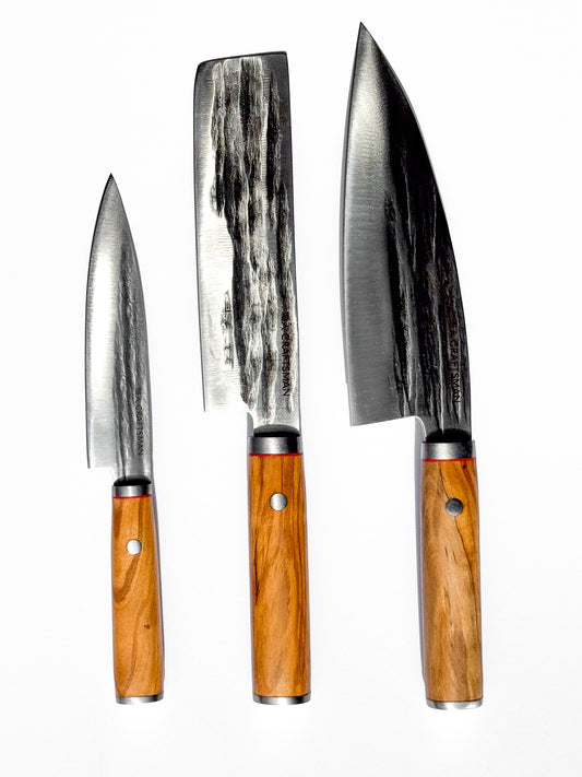 3 Piece Knife Set - Olive Wood Handle