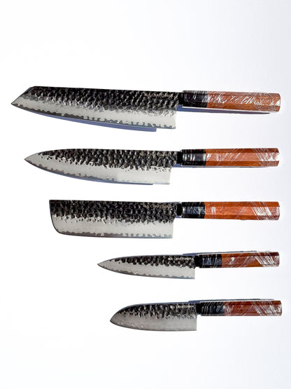 5-Piece Knife Set – Ebony & Mkuruti Wood (with Premium Wooden Covers)