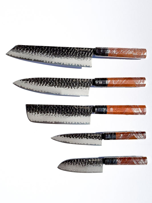 5-Piece Knife Set – Ebony & Mkuruti Wood (with Premium Wooden Covers)