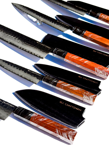 5-Piece Knife Set – Ebony & Mkuruti Wood (with Premium Wooden Covers)