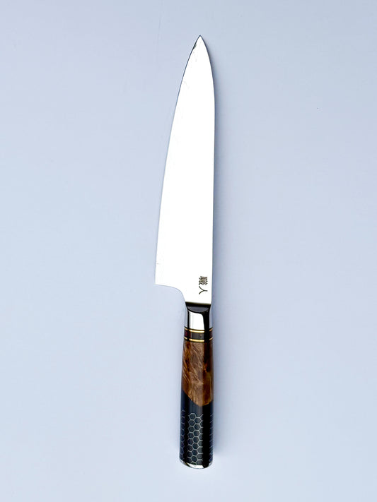8" Chef Knife - Wood, Resin and Honeycomb Handle Design.