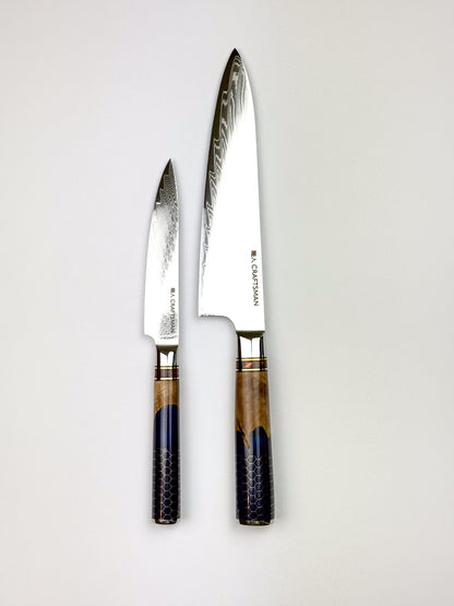 4.3" Utility Knife - Solidified Wood With Resin Honeycomb Handle.