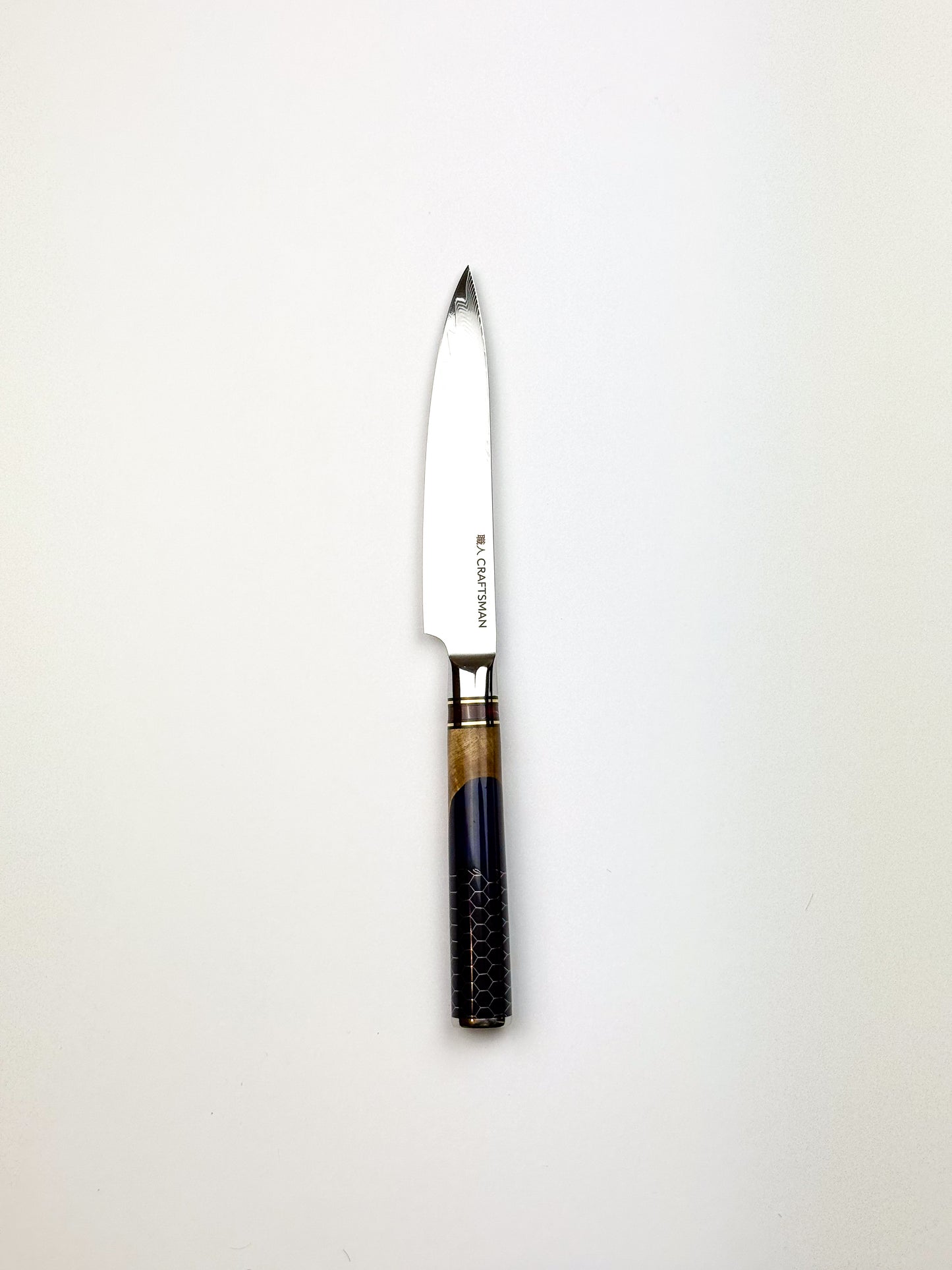 4.3" Utility Knife - Solidified Wood With Resin Honeycomb Handle.