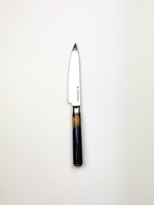4.3" Utility Knife - Solidified Wood With Resin Honeycomb Handle.