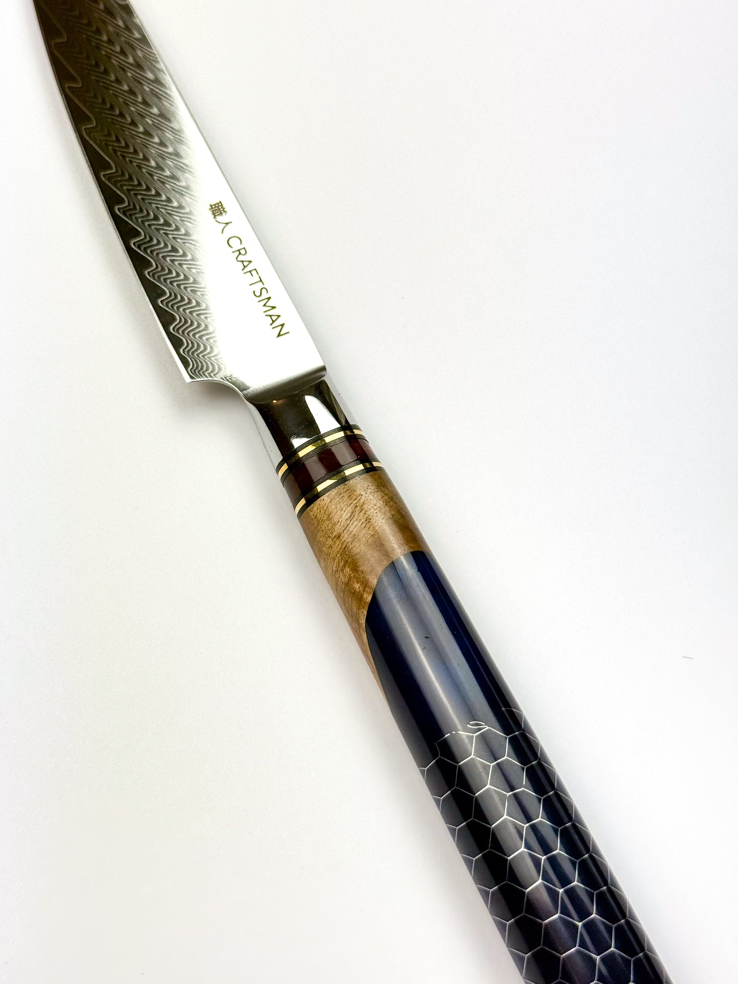 4.3" Utility Knife - Solidified Wood With Resin Honeycomb Handle.