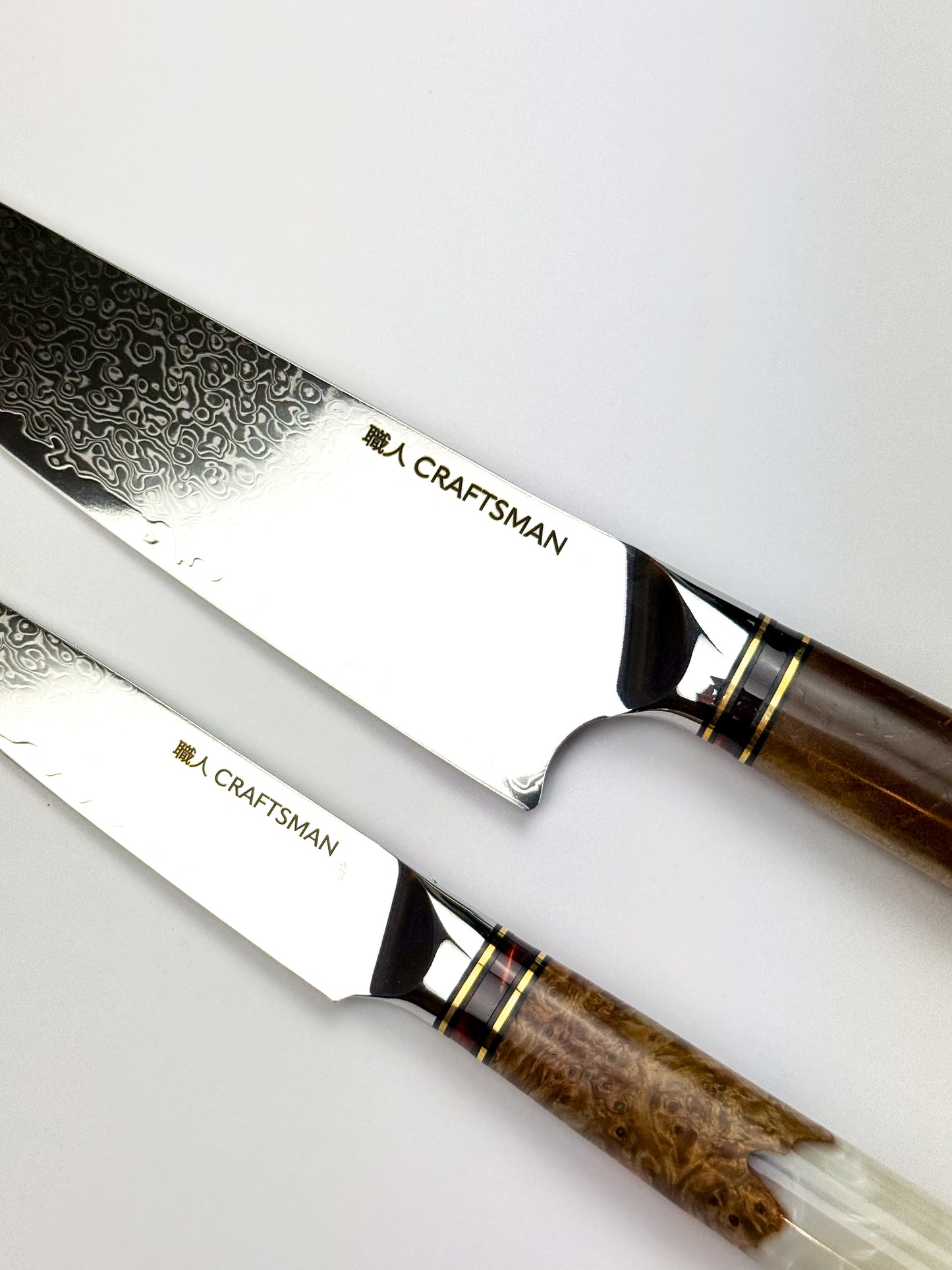 2-Piece Knife Set – White Resin & Solidified Wood Handles (67-Layer Damascus Steel)