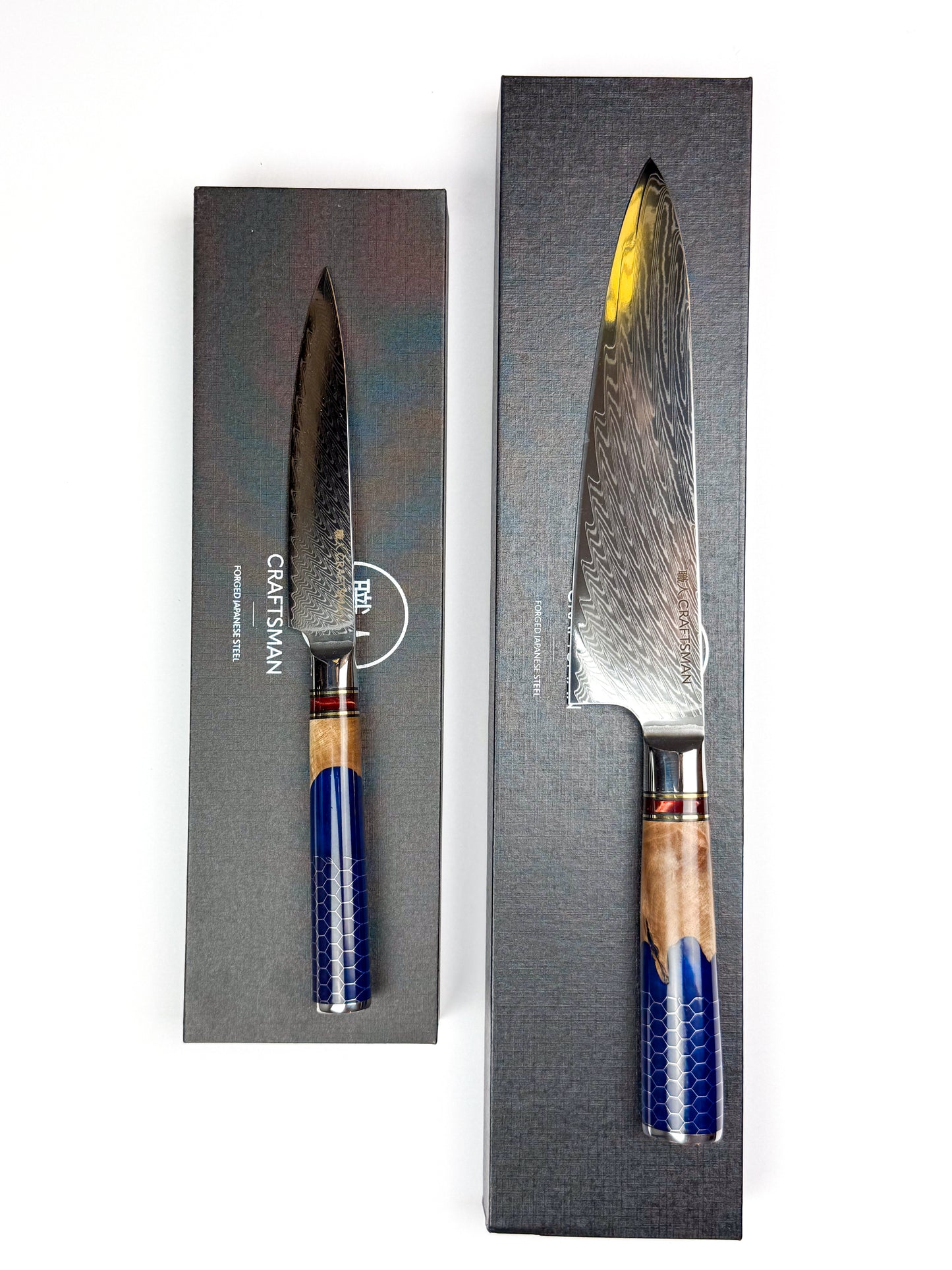 4.3" Utility Knife - Solidified Wood With Resin Honeycomb Handle.