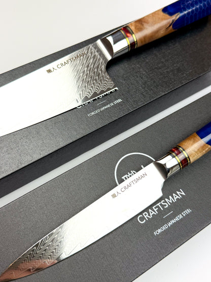 4.3" Utility Knife - Solidified Wood With Resin Honeycomb Handle.