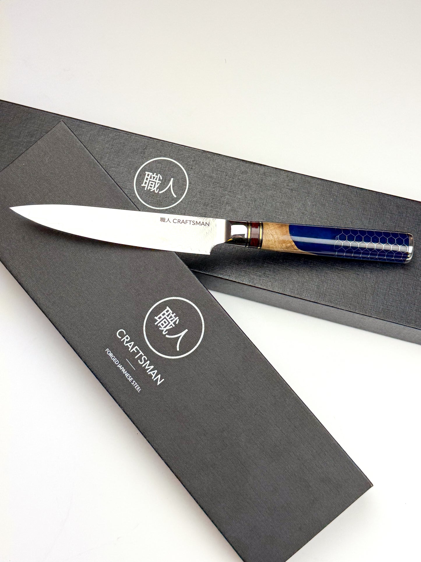 4.3" Utility Knife - Solidified Wood With Resin Honeycomb Handle.