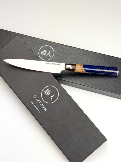 4.3" Utility Knife - Solidified Wood With Resin Honeycomb Handle.